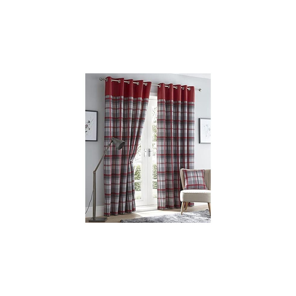 Homemaker Curtains Eyelet Ring Top Lined Curtains Tartan Check 66 X 72 (168X183cm) Red