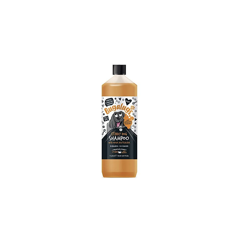 BUGALUGS Stinky Dog Shampoo with odour neutraliser, fox poo shampoo for dogs with dog perfume, vegan dog grooming dog shampoo for sensitive skin