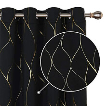 Deconovo Blackout Curtains, Gold Wave Foil Printed Curtains, Thermal Insulated Eyelet Curtains for Bedroom, 46 x 72 Inch (Width x Length), B
