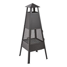 Trueshopping Outdoor Metal Chimenea Fire Pit Chimney - Log, Wood & Charcoal Burner - Sleek Black Modern Garden Patio Heater - Safety Grill & Poke