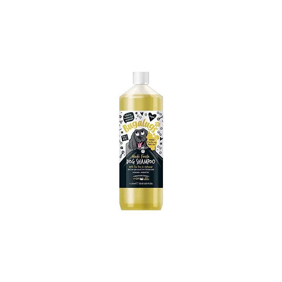 Dog Shampoo for Itchy Skin by Bugalugs Antibacterial And Antifungal Natural Medicated Safe Sensitive Formula - Fast Absorbing Skin Cooling First