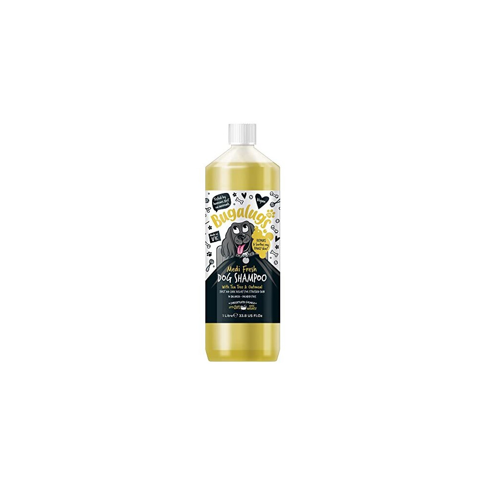 Bugalugs Dog Shampoo For Itchy Skin By Antibacterial And Antifungal Natural Medicated Safe Sensitive Formula - Fast Absorbing Skin Cooling First