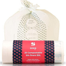 50l Biodegradable Clear Bin Bags - 25 x 50 Litre Trash Garbage Bags - Large Compostable - Kitchen Office Bathroom Bin Bags For Large Bins - 1 x 2