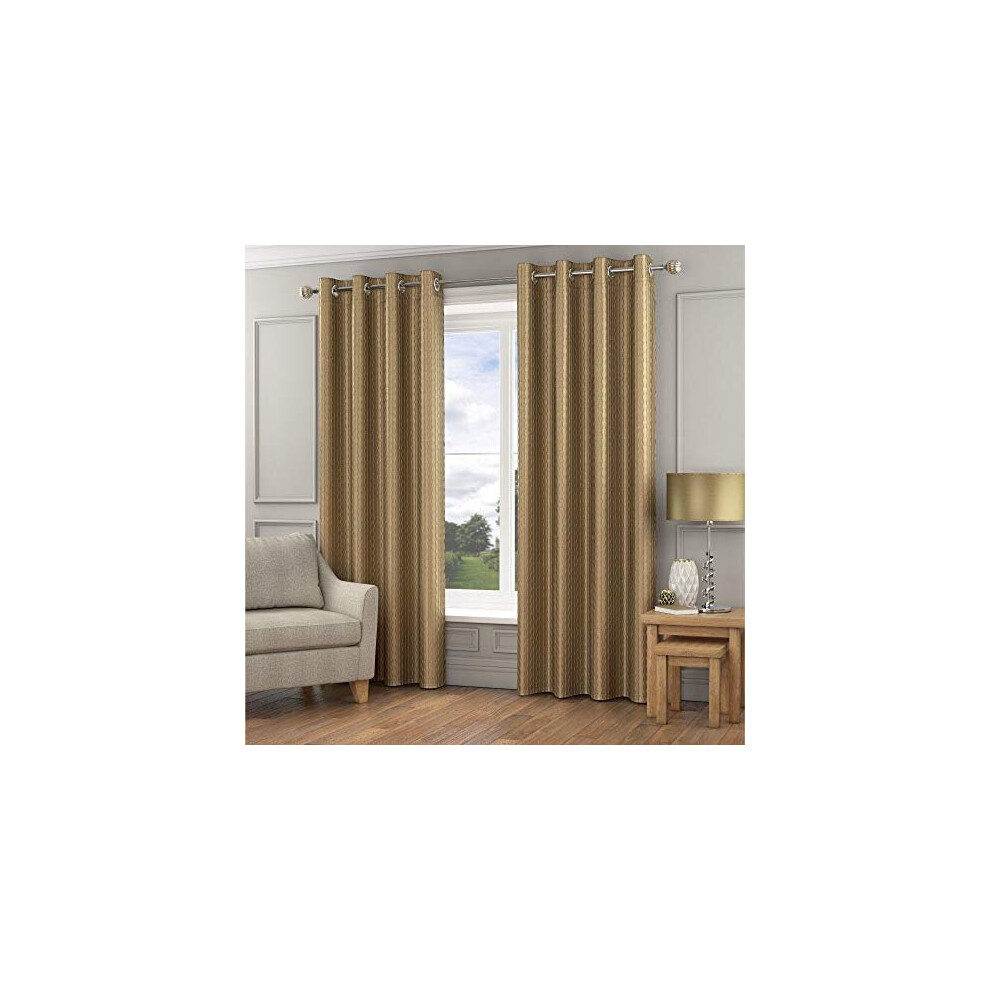 Mirabel Madison Wave Fully Lined Ring Top Eyelet Curtains - Gold (46" Wide x 54" Drop)-image-OPC-P99PVXZ-NEW
