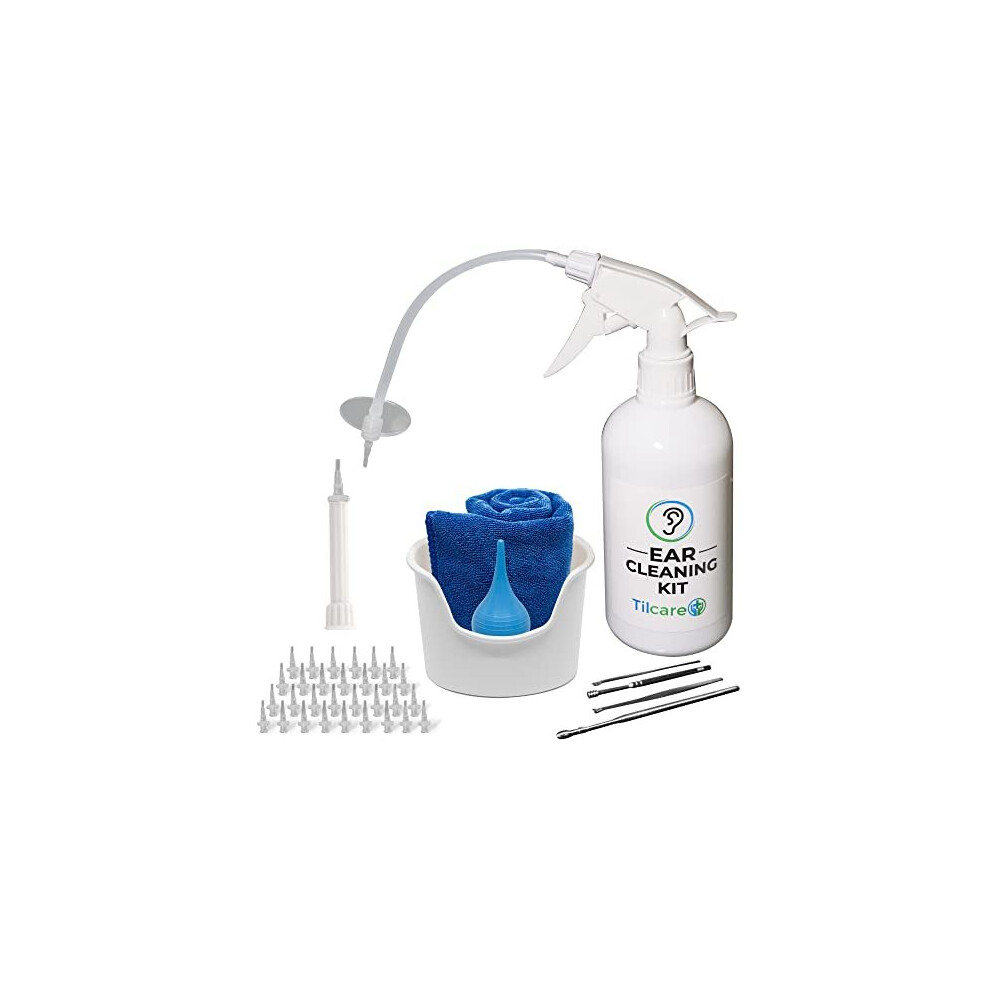 Tilcare Ear Wax Removal Tool By - Ear Irrigation Flushing System For Adults & Kids - Perfect Ear Cleaning Kit - Includes Basin, Syringe, Curette