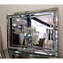 Gatsby Crushed Diamond Crystal Glass Silver Frame Bevelled Wall Mirror 60x80cm