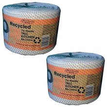Banquet Recycled 100 Tie Handle Tall Kitchen Bin Liners, White (2 Pack - 200 Bags)