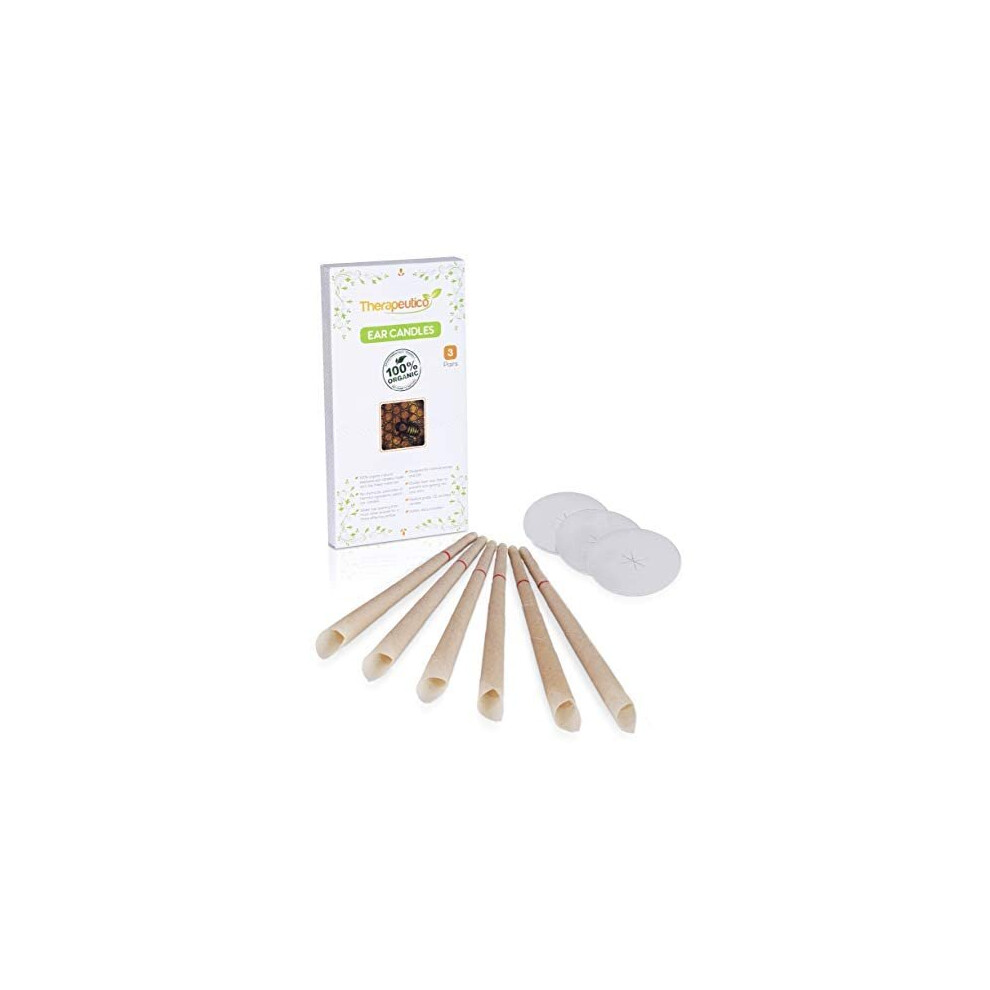 Therapeutico Natural Organic 100% Beeswax Hopi Ear Candles, 6 Hand-Crafted Candles, Medical Grade With Safety Disc and Double Wax Filter, Relaxin
