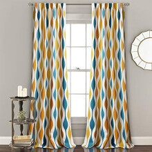 Lush Decor Mid Century Geo Room Darkening Window Curtain Panel Pair, 84" x 52", Turquoise & Orange