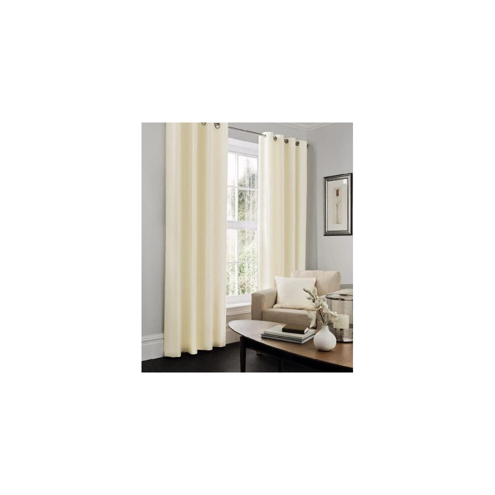 Luxury Faux Silk Curtains Eyelet Top Fully Lined Ring Top Curtain Pairs With Two Tie Backs (Cream, 66" wide x 72" drop)