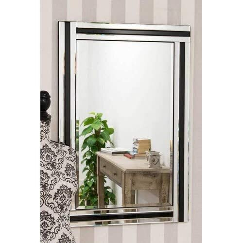 Chic Concept Modern Art Deco Black & Clear Rectangular Strip Wall Mirror-90 x 60cm 2