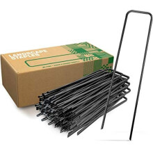 GardenGloss Garden Pegs Stakes Made of Steel non-galvanized (100pcs) - Strong Ground Pegs for Membrane, Netting and Fence - 6? Length, 1? W
