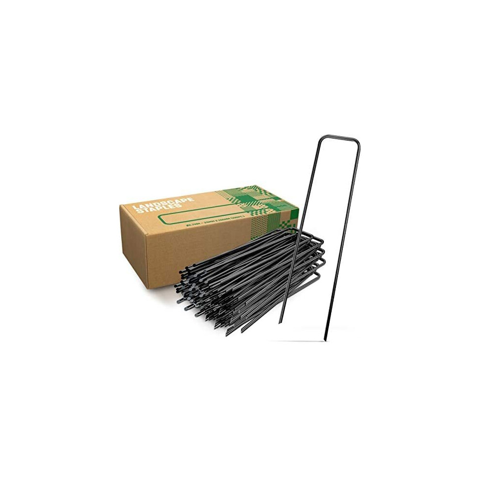GardenGloss Garden Pegs Stakes Made of Steel non-galvanized (100pcs) - Strong Ground Pegs for Membrane, Netting and Fence - 6? Length, 1? W
