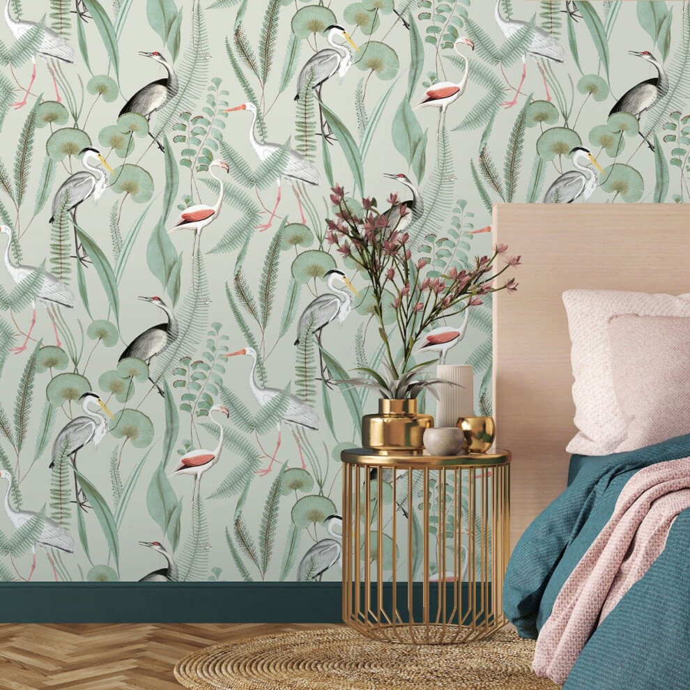 DUTCH WALLCOVERINGS Wallpaper Flamingo Mint Wall Covering Wallpaper Panel