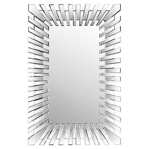 MirrorOutlet Modern Unique 3D Sunburst All Glass Venetian Rectangular Wall Mirror