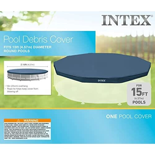 Intex INTEX Round Metal Frame Pool Cover, Blue, 15 ft 2