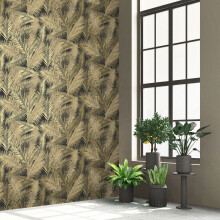 Eden Wallpaper Collection Ilana Leaf Black & Gold Muriva J98202