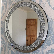 Biznest Large Jewel Round Wall Mirror Loose Diamante New Crystal Decor Mirror Gift 60Cm