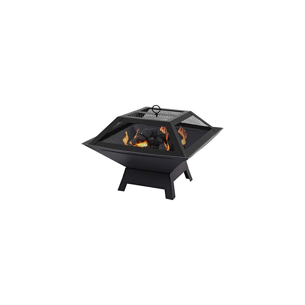 Taylor & Brown Square Fire Pit with BBQ Grill Heater Outdoor Garden Black Barbeque Metal Brazier Patio Decor Firepit Stove Portable Heat Mesh Cov