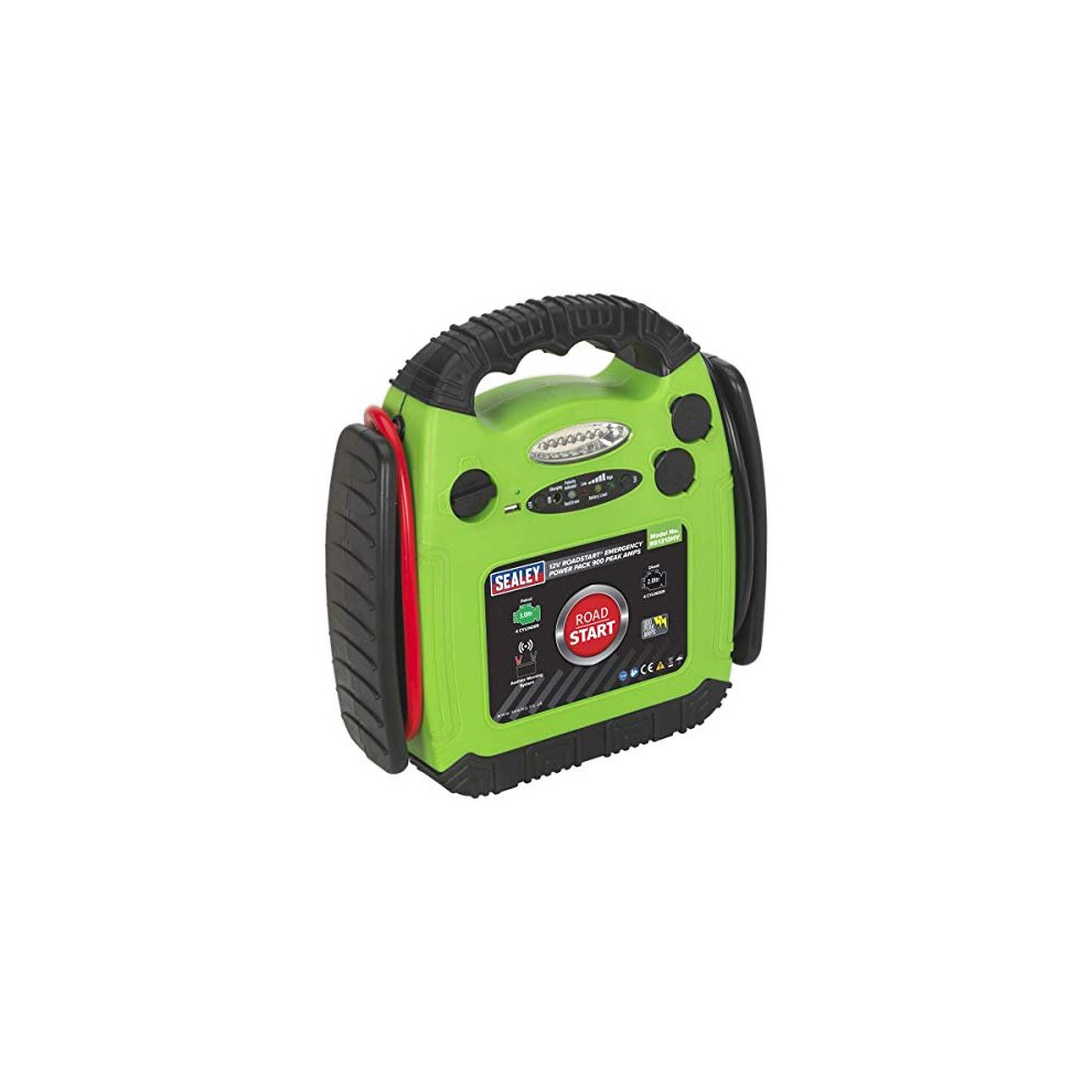 Sealey RS1312HV Roadstart Emergency Power Pack, 900 Peak Amps, 12V, Hi-Vis Green