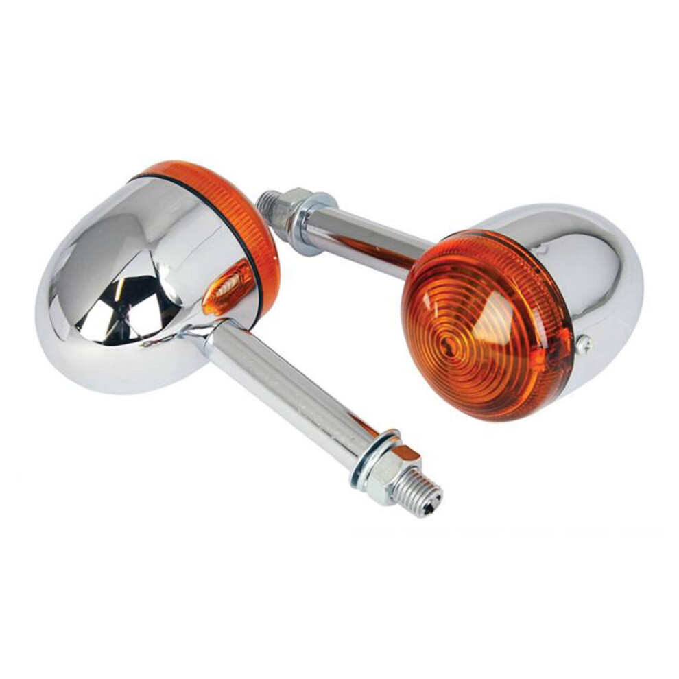 Bike It Long Stem Bullet Indicators With Chrome Body & Lens Amber 5034862343086