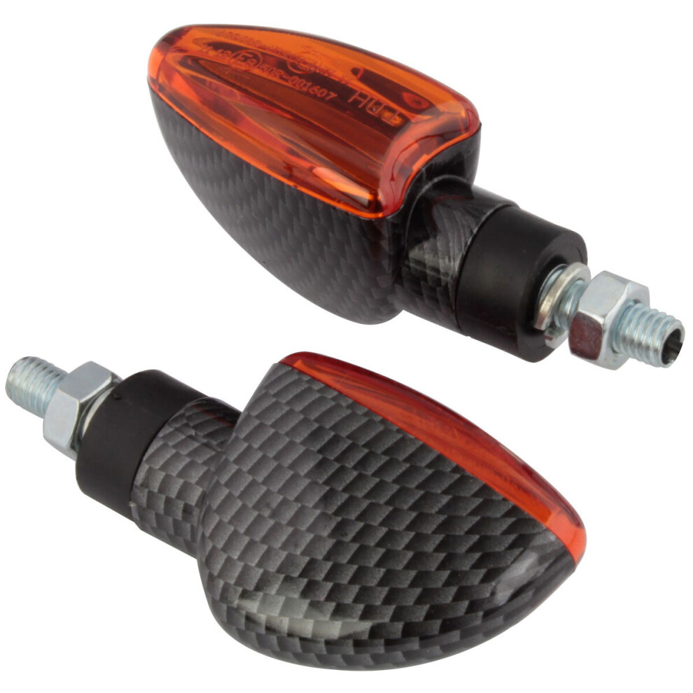 Bike It Short Stem Mini Spear Indicators With Carbon Look Body & Lens Amber 5034862219091