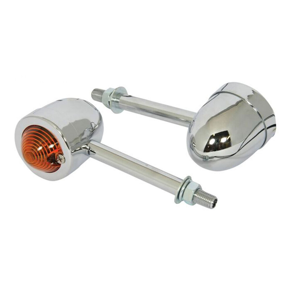 Bike It Extra Long Stem Mini Custom Indicators With Chrome Body & Lens Amber 5034862334350
