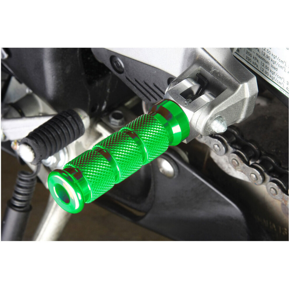 Biketek Alloy Round Sports Pillion Footpegs For Yamaha Green 5034862204646