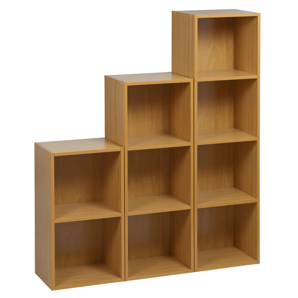 (Beech) Set of Wooden Cube Bookcase Shelves Storage