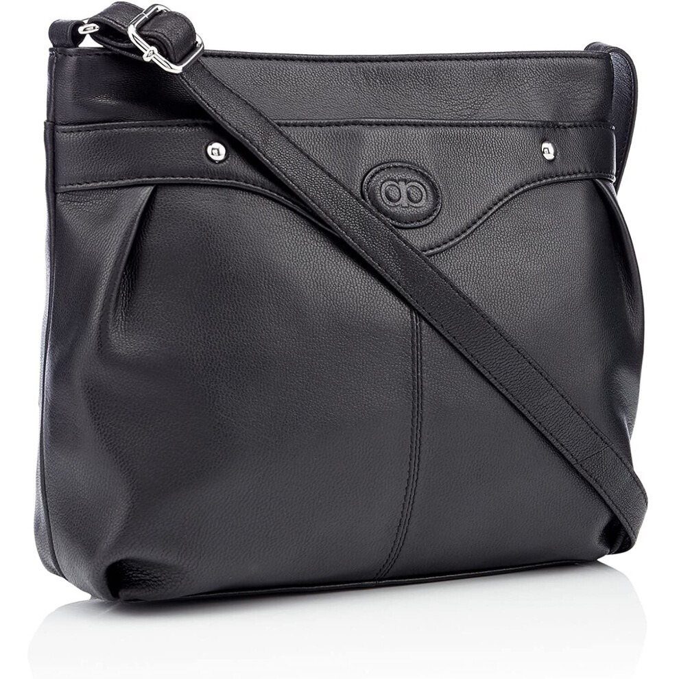 The Collection Womens Black Leather Logo Detail Cross Body Bag 