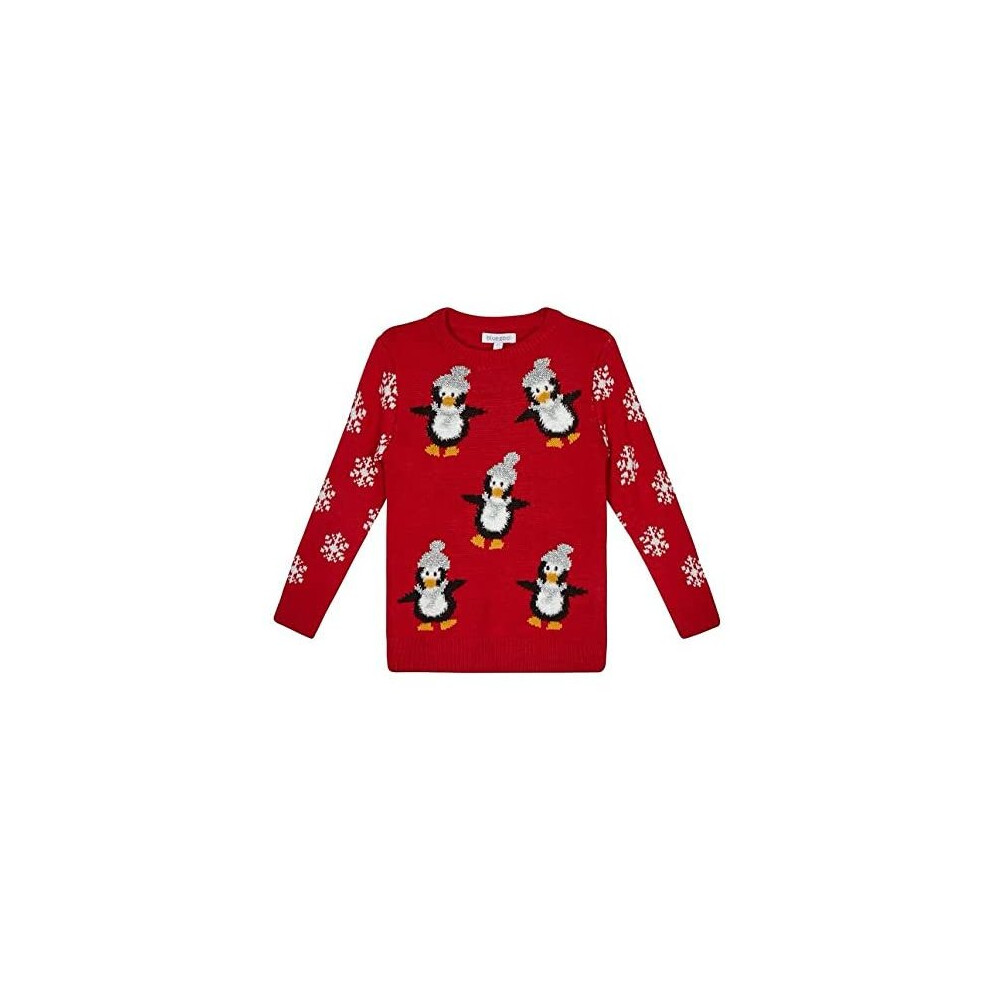 bluezoo - Girls / Boys' red penguin embroidered Christmas jumper