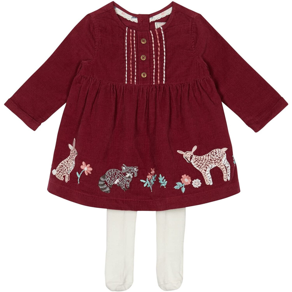 Mantaray Kids Baby Girls' Dark Pink Cord Dress with Tights 3-6 Months