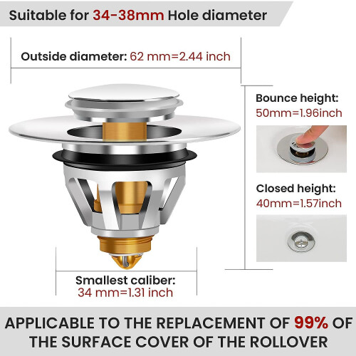 Bullet Core Push Filter Sink Drain Stopper Basin Pop-up Bounce Filter Bathroom Sink Plug 1