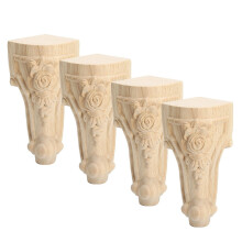 (M) 4Pcs Solid Wood Carved Furniture Foot Leg Support TV Cabinet Couch Sofa European Style