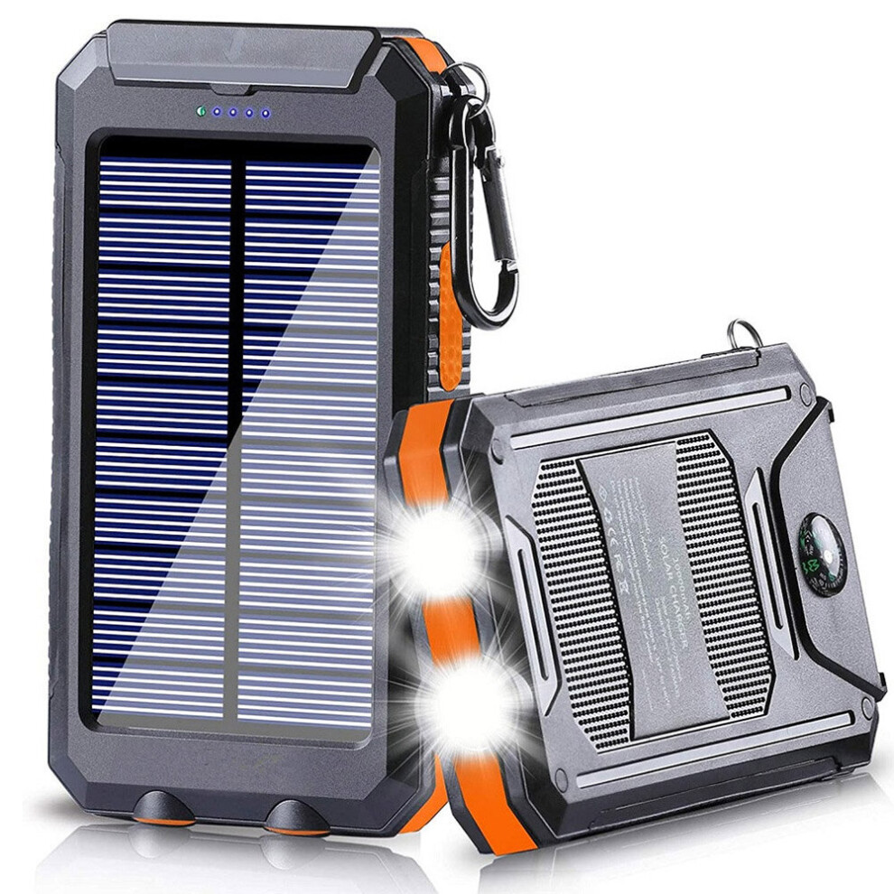 30000mAh Solar Power Bank Waterproof 2 USB LED Phone Battery Charger