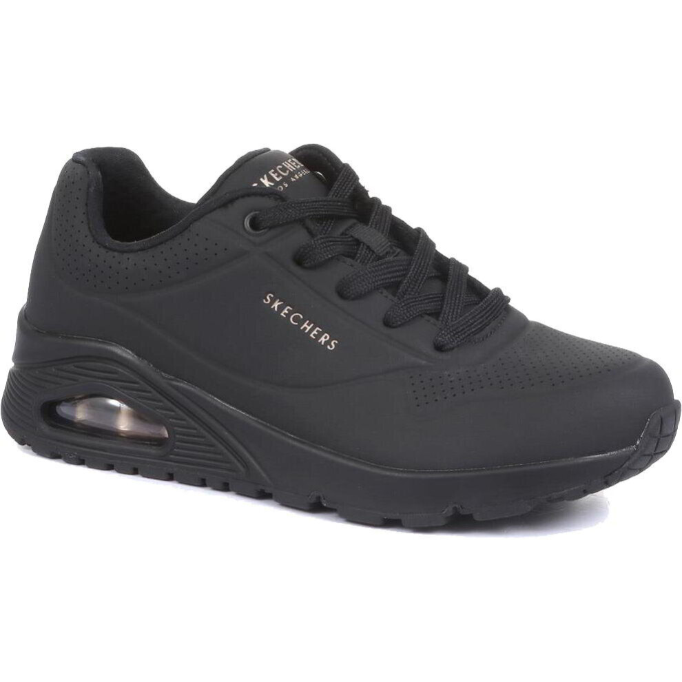 (Black Black, UK 5.5) Skechers Uno Stand On Air Womens Ladies Cushioned Running Black Trainer