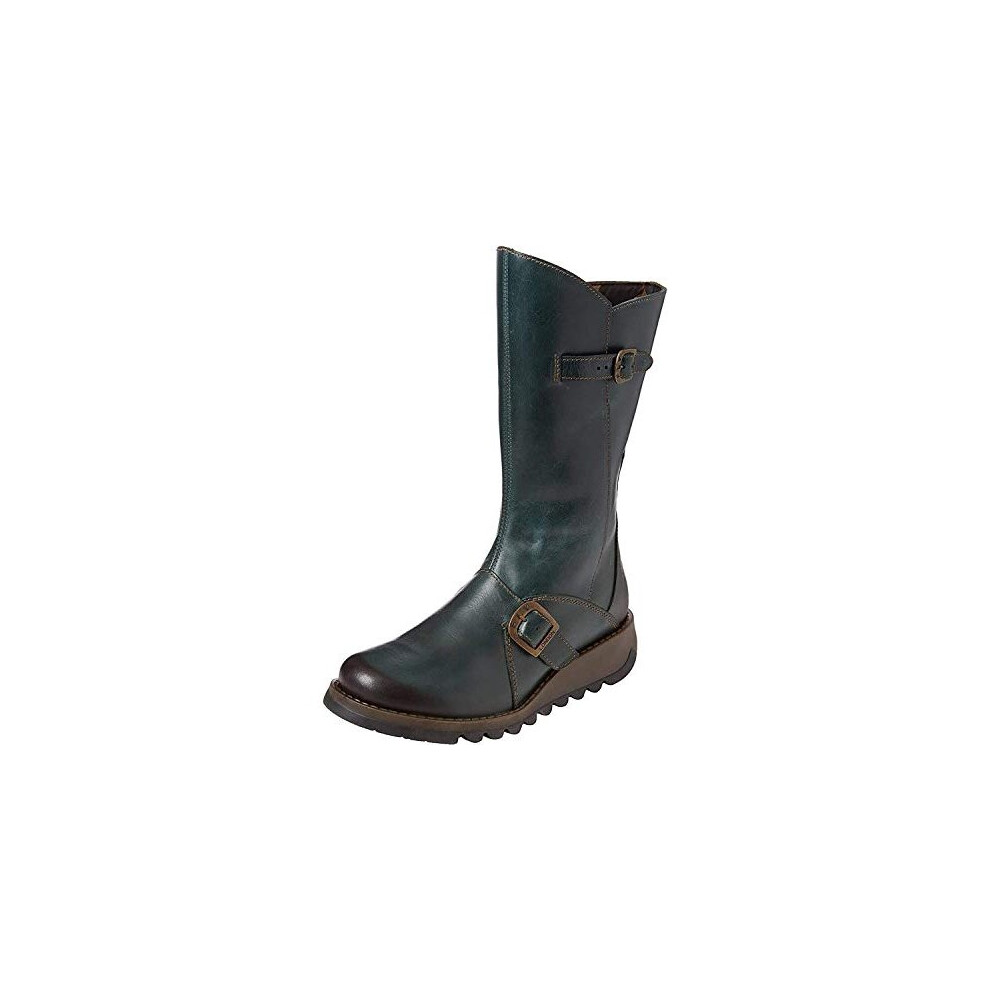 (36) Fly London Mes 2 Womens Petrol Green Mid-Calf Zipped Wedge Leather Boots