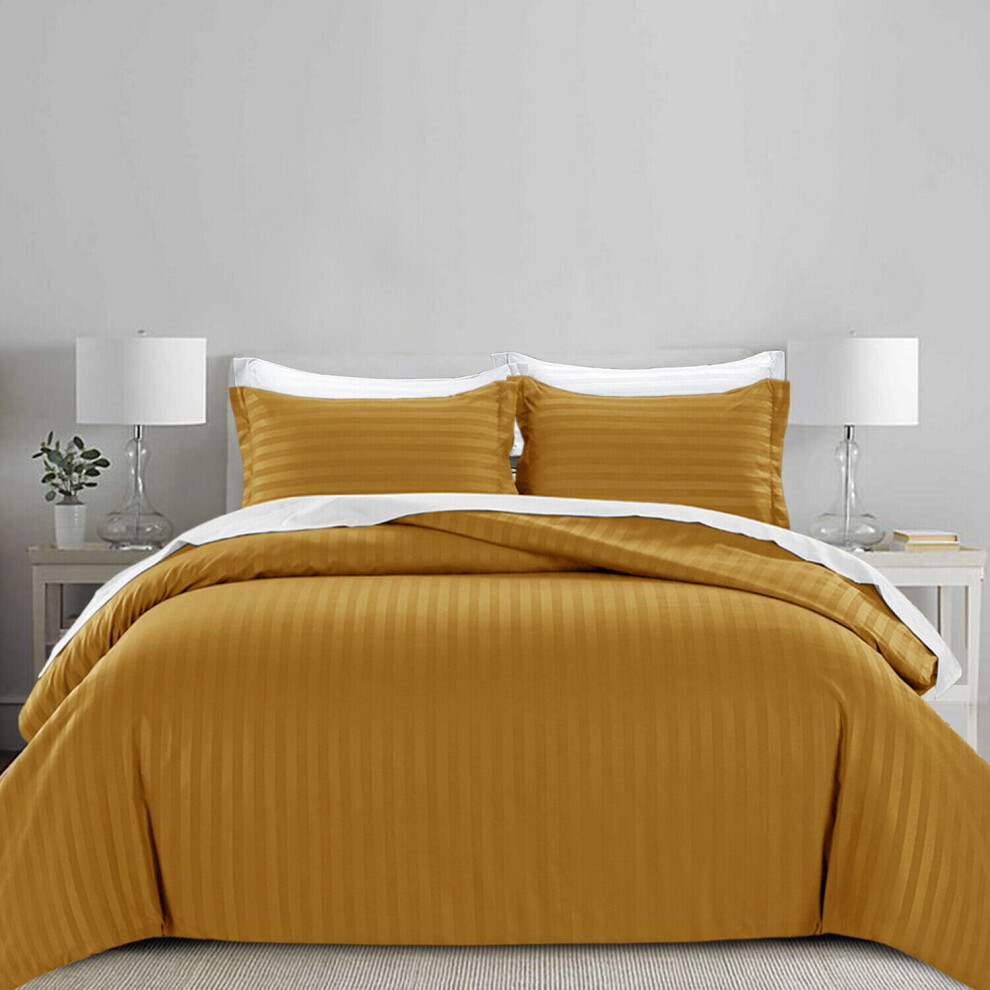 Oxford Homeware (Ochre, King) Luxury Duvet Set Stripe Duvet Quilt Cover Bedding Set With Pillowcases Yellow