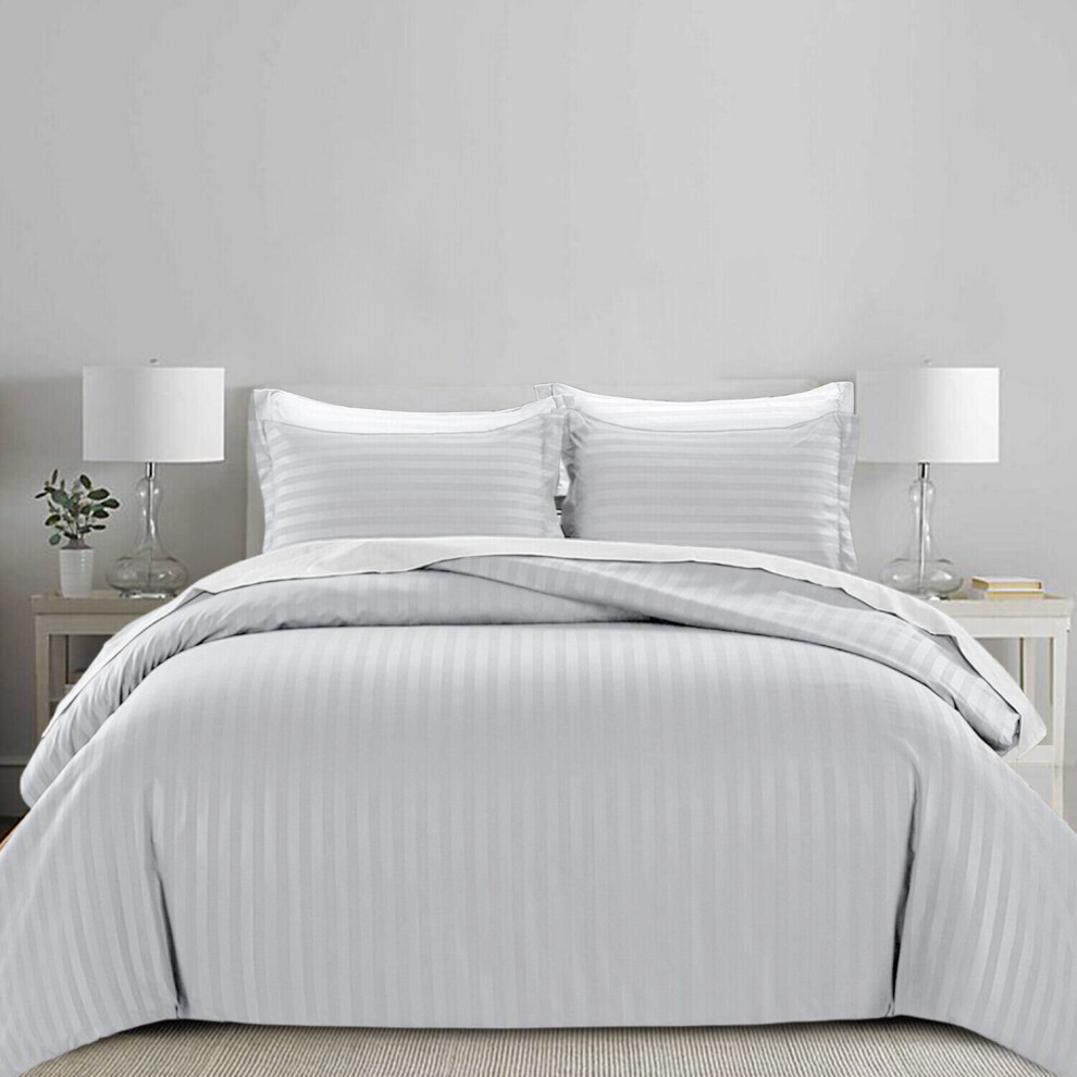 Oxford Homeware (, Single) Luxury Duvet Set Stripe Duvet Quilt Cover Bedding Set With Pillowcases White