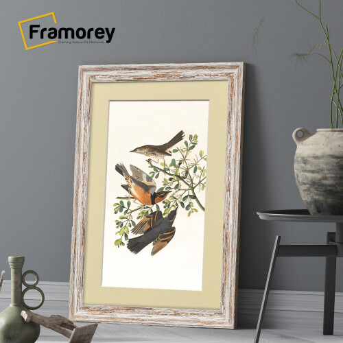 (A3  Pic (A2 Frame)) White Vintage Distressed Effect Picture Frame, Wall Hanging Photo Frames, Home Décor Frame With Ivory Mount 1