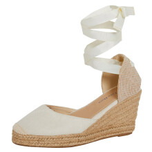 (Nude, 8 UK) Womens Espadrille Wedge Sandals Strappy Hessian Wedges Ankle Wrap Tie Leg Straps