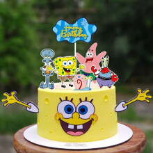 Spongebob Themed Cake Topper Kids Birthday Decor Party Supplies Baby Party Gift