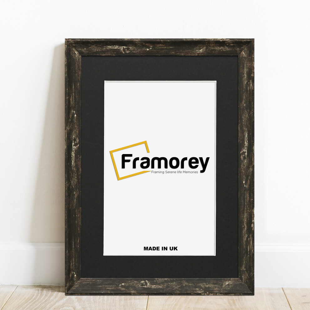 (A2  Pic (A1 Frame)) Black Vintage Distressed Effect Picture Frame, Wall Hanging Photo Frames, Home Décor Frame With Black Mount
