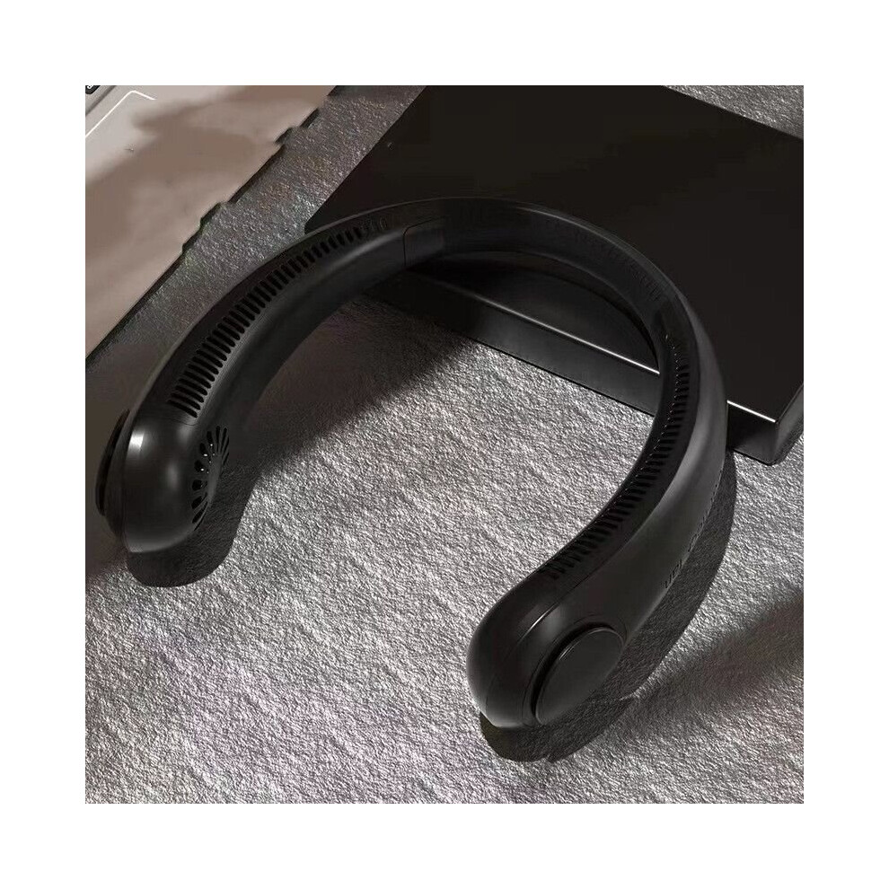 (Black) Hanging Neck Leafless Fan Usb Charging Portable Office Outdoor Sports Mute Fan