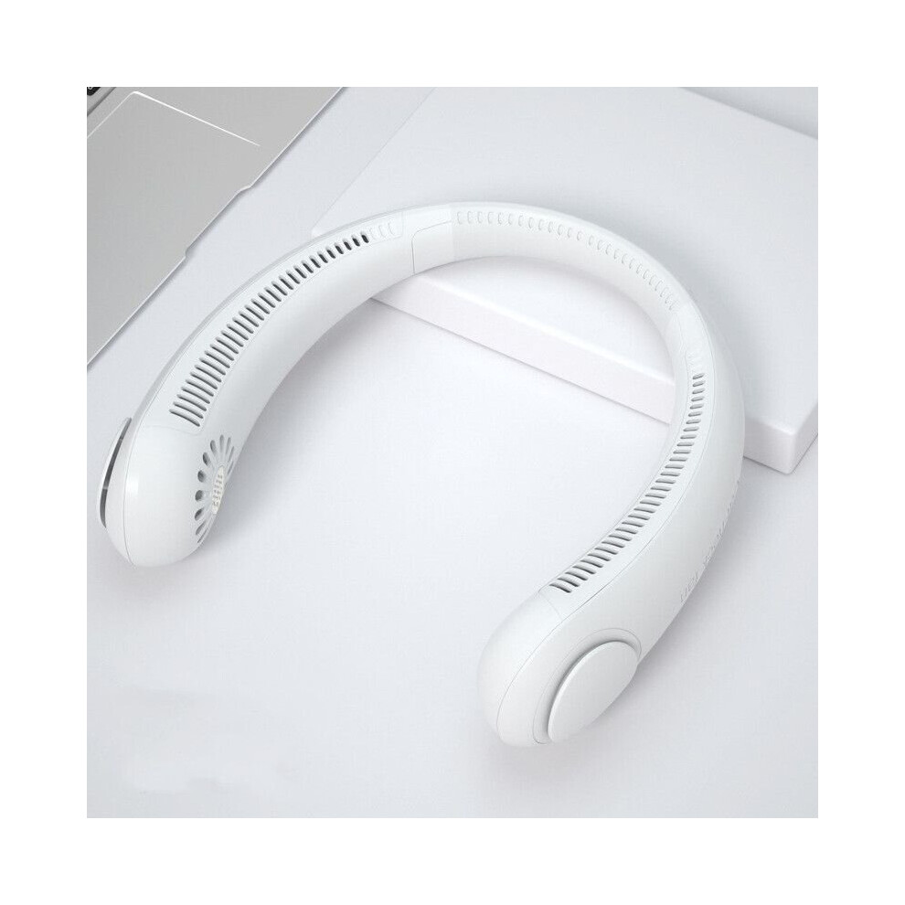 (White) Hanging Neck Leafless Fan Usb Charging Portable Office Outdoor Sports Mute Fan