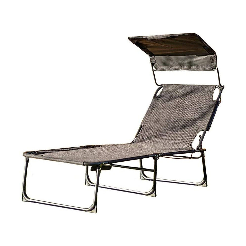 Reclining Sun Lounger w Storage Bag Sun Shade Canopy 4 Recline Angles