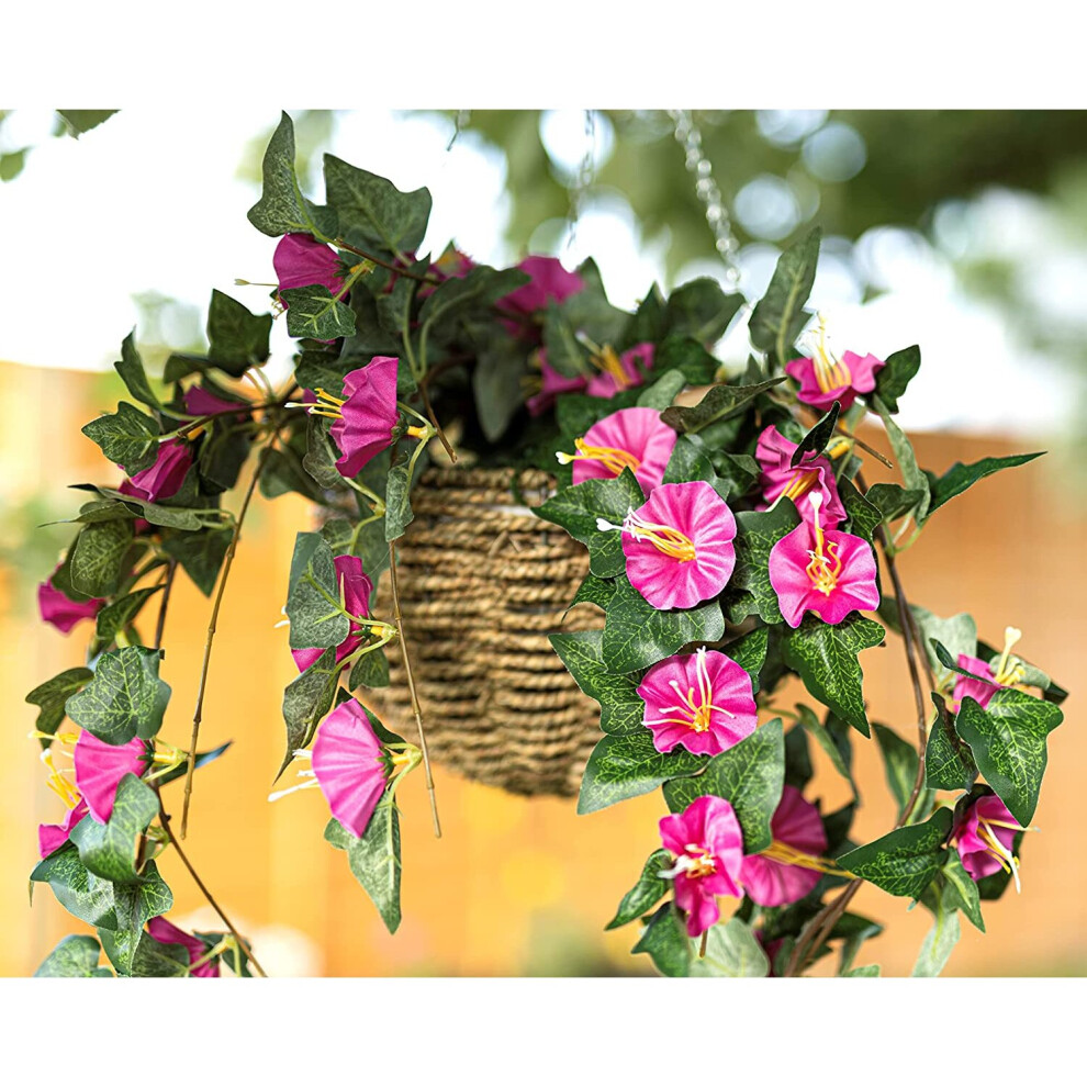 Faux Trailing Floral Hanging Basket, Fake Purple Pink Flower & Foliage