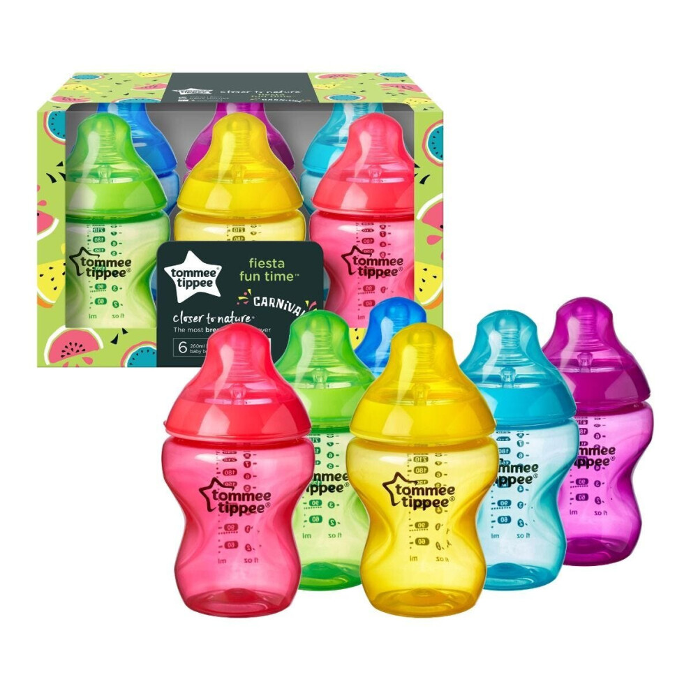 Tommee Tippee Baby Bottles 260Ml Closer To Nature Fiesta Multicoloured Pack Of 6