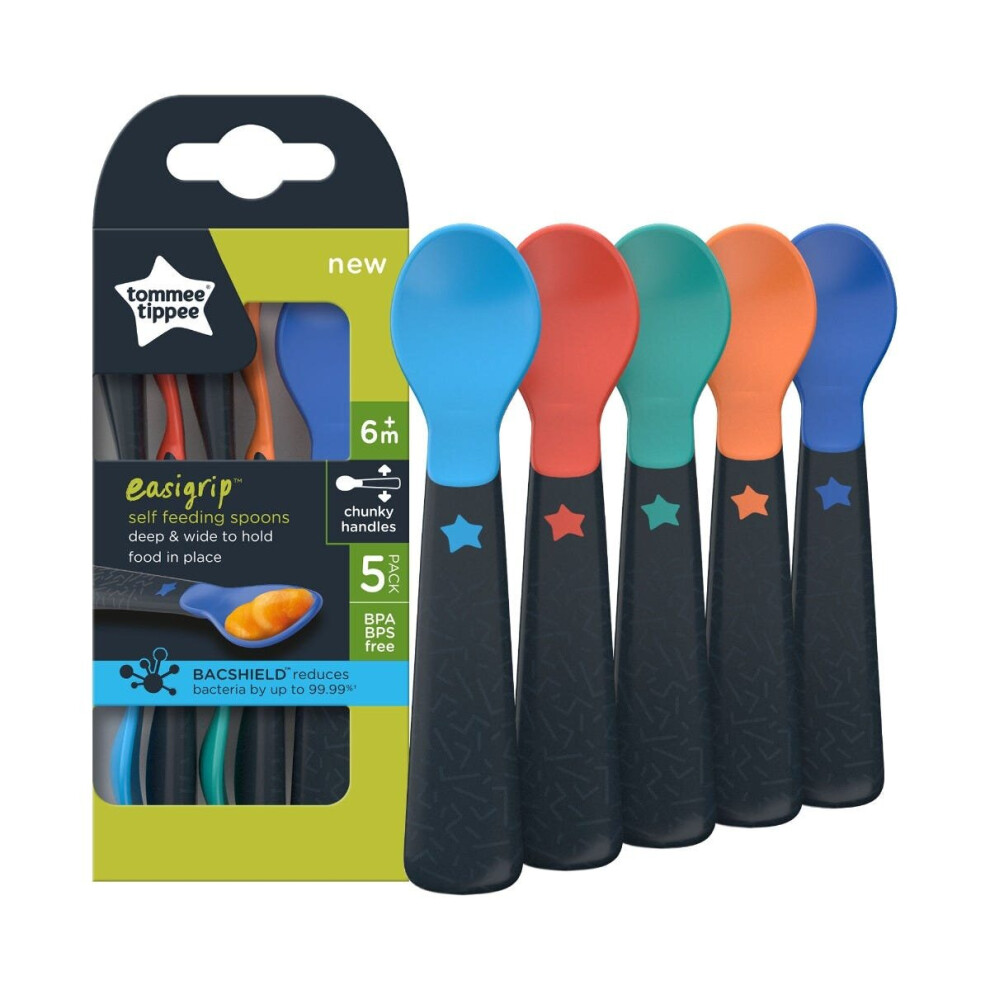 Tommee Tippee Easigrip Self-Feeding Weaning Spoons Chunky Handles 6M+ 5 Pack
