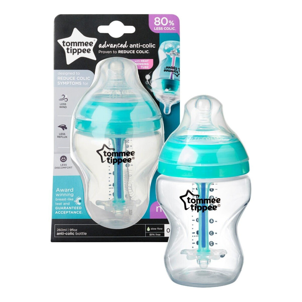 Tommee Tippee Baby Bottle 260ml Advanced Anti-Colic Wide Neck Breast-Like Clear